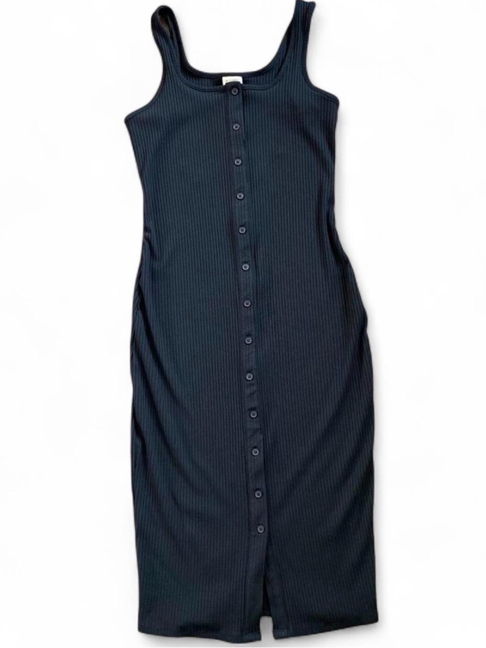 a new day Black Ribbed Button-Front Tank Midi Dress